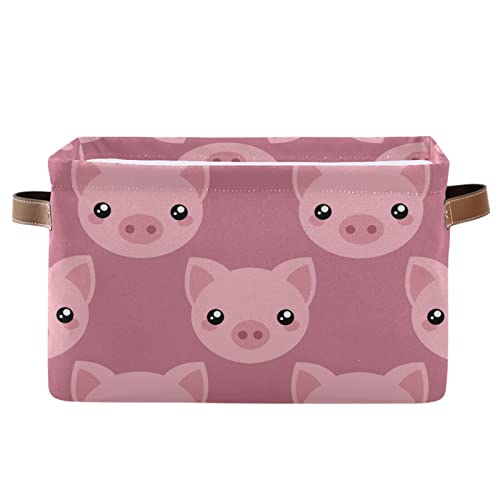 Kigai Pink Pig Cartoon Storage Baskets Rectangle Foldable Canvas Fabric Organizer Storage Boxes with Handles for Home Office Decorative Closet Shelves Clothes Storage