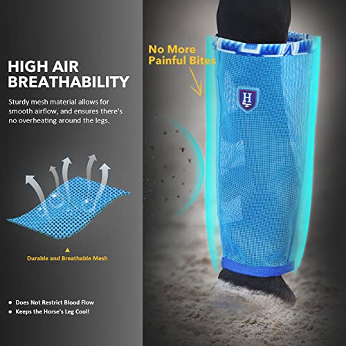 CareMaster Fine Mesh Fly Boots Loose Fitting & Non-Slip Horse Fly Leggings Fleece Air Flow (Set of 4) Cool Blue Medium