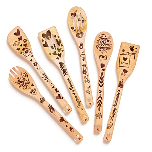 Riveira 6-piece Wooden Spoons For Cooking, Unique Valentines Day Gifts For Her, Valentines Day Gifts For Mom, Valentines Day Gifts For Girlfriend, Valentines Day Kitchen Decor - Valentines Decorations