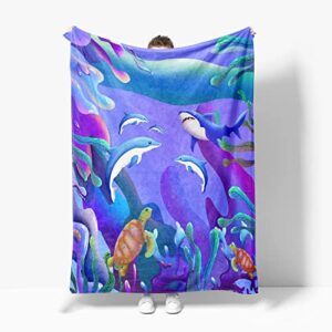 lfmu dolphin fleece blanket for bed - 50" x 60" dolphin fleece throw blanket for women, men and kids, dolphin gifts super soft plush dolphin blanket