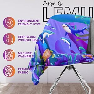 LFMU Dolphin Fleece Blanket for Bed - 50" X 60" Dolphin Fleece Throw Blanket for Women, Men and Kids, Dolphin Gifts Super Soft Plush Dolphin Blanket