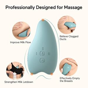 Momcozy Warming Lactation Massager 2-in-1, Soft Breast Massager for Breastfeeding, Heat + Vibration Adjustable for Clogged Ducts, Improve Milk Flow, Blue-Green