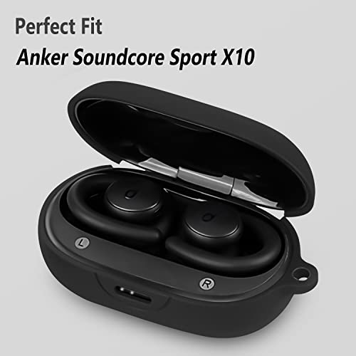 Geiomoo Silicone Case Compatible with Anker Soundcore Sport X10, Protective Cover with Carabiner (Black)