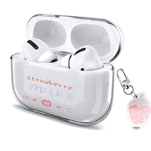 compatible airpods pro 2019 / airpods pro 2nd 2022 case cover, clear airpod pro case for women girls cute hard protective cover with keychain design for apple airpod pro charging case (strawberry)