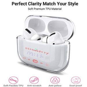 Compatible AirPods Pro 2019 / AirPods Pro 2nd 2022 Case Cover, Clear AirPod Pro Case for Women Girls Cute Hard Protective Cover with Keychain Design for Apple AirPod Pro Charging Case (Strawberry)