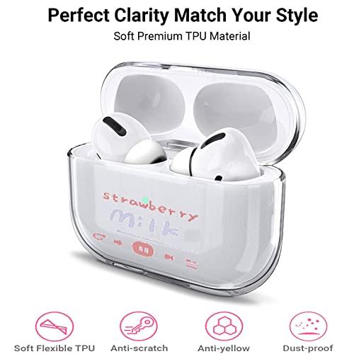 Compatible AirPods Pro 2019 / AirPods Pro 2nd 2022 Case Cover, Clear AirPod Pro Case for Women Girls Cute Hard Protective Cover with Keychain Design for Apple AirPod Pro Charging Case (Strawberry)