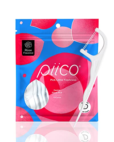 Piico Rose Floss Picks with Xylitol, 100 Counts, Unbreakable and Shred-Resistant Flossers for Adults, Resealable Pack, Long-Lasting Unique Flavored Dental Floss Picks, Doubles as Portable Dental Picks