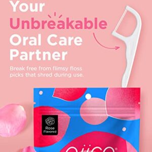 Piico Rose Floss Picks with Xylitol, 100 Counts, Unbreakable and Shred-Resistant Flossers for Adults, Resealable Pack, Long-Lasting Unique Flavored Dental Floss Picks, Doubles as Portable Dental Picks