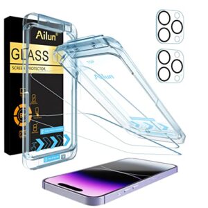 ailun onepeel installation frame screen protector for iphone 14 pro max [6.7 inch] 2 pack+2 pack camera lens protector,sensor protection,dynamic island compatible,tempered glass,case friendly