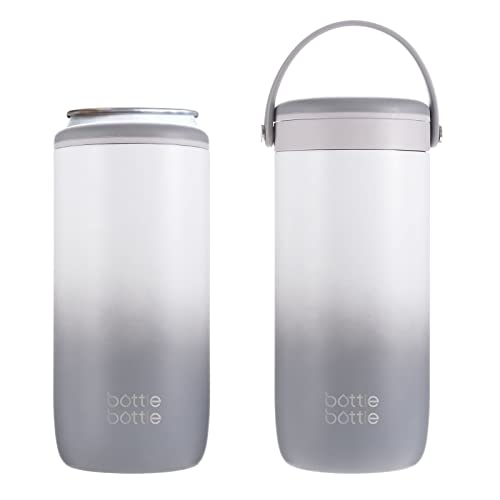 BOTTLE BOTTLE Can Cooler 4-in-1 Coffee Tumbler for 12 oz Beer Double Wall Vacuum Insulated Drink Holder Keep Your Beverages Cold (white gray)