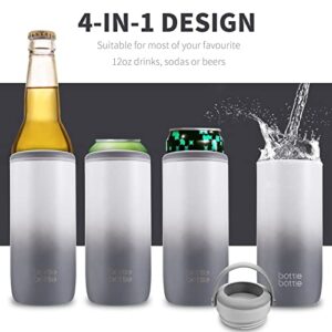 BOTTLE BOTTLE Can Cooler 4-in-1 Coffee Tumbler for 12 oz Beer Double Wall Vacuum Insulated Drink Holder Keep Your Beverages Cold (white gray)