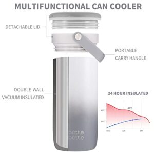 BOTTLE BOTTLE Can Cooler 4-in-1 Coffee Tumbler for 12 oz Beer Double Wall Vacuum Insulated Drink Holder Keep Your Beverages Cold (white gray)