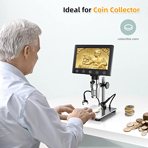 Elikliv EDM07 Industrial Microscope, 7" LCD Digital Microscope with Touch Button, 1200X Soldering Coin Microscope, Ultra-Bright LED Light, Metal Stand, 32GB SD Card Included, Windows/Mac Compatible