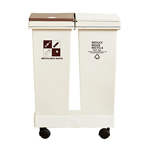 Sequpr Kitchen Trash Can with Lid can Slide 40l(20l+20l), 2 x 5.28 Gal Garbage Can for Kitchen Outdoor, Double Trash Cabinet Cans Bin with Holder, Plastic Storage Recycling Bins, White