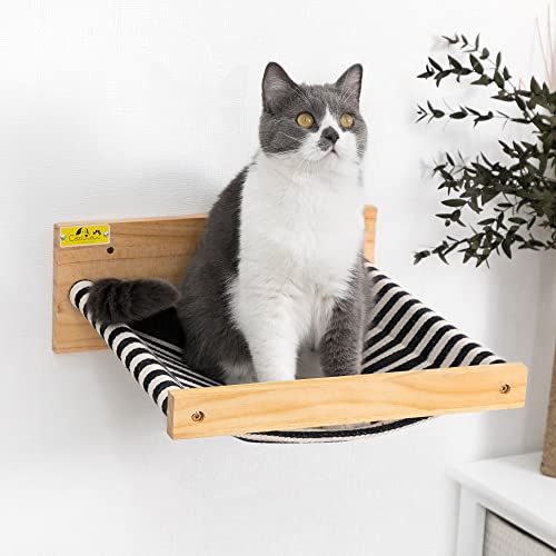 COZIWOW Cat Hammock Wall Mounted Large Cats Shelf - Modern Beds and Perches - Premium Kitty Furniture for Sleeping, Playing, Climbing, and Lounging - Easily Holds up to 22 lbs, Black Stripe