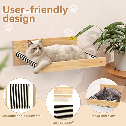 COZIWOW Cat Hammock Wall Mounted Large Cats Shelf - Modern Beds and Perches - Premium Kitty Furniture for Sleeping, Playing, Climbing, and Lounging - Easily Holds up to 22 lbs, Black Stripe