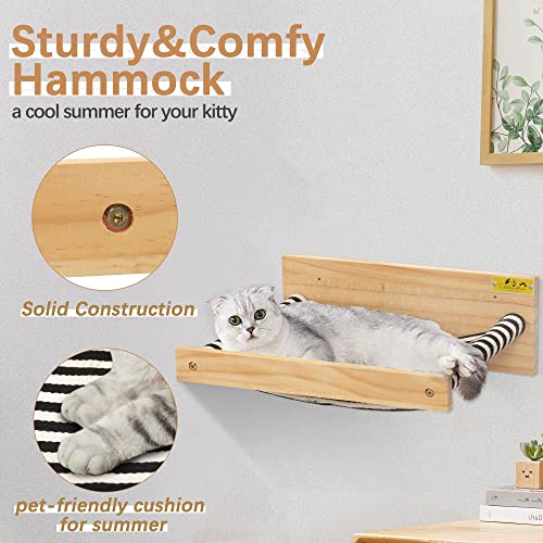 COZIWOW Cat Hammock Wall Mounted Large Cats Shelf - Modern Beds and Perches - Premium Kitty Furniture for Sleeping, Playing, Climbing, and Lounging - Easily Holds up to 22 lbs, Black Stripe