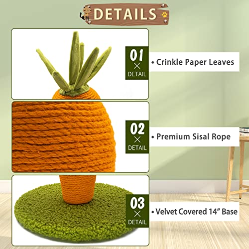 AUSCAT Cat Scratching Post, Cute Carrot Scratching Post, Nature Sisal Cat Scratcher for Indoor Cats and Kittens