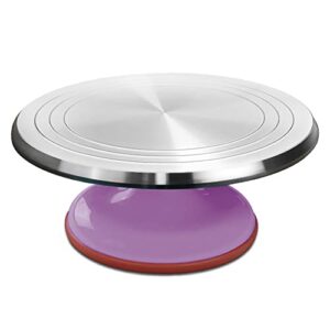 aluminium alloy revolving cake stand 12 inch heavy duty aluminium rotating cake turntable with non-slipping silicone bottom rotating display stand cake decorating supplies (purple)