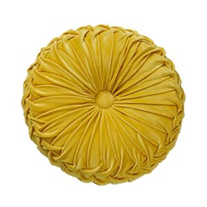round throw pillow round velvet pillow pleated round filled pillow home decorative throw pillow cushion for couch chair bed car floor (35cm / 13.77inch, yellow)