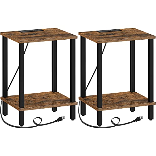 TUTOTAK End Table with Charging Station, Side Table with USB Ports and Outlets, Nightstand, 2-Tier Storage Shelf, Sofa Table for Small Space, 1 Package（2PCS） TB01BB041