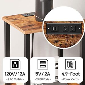 TUTOTAK End Table with Charging Station, Side Table with USB Ports and Outlets, Nightstand, 2-Tier Storage Shelf, Sofa Table for Small Space, 1 Package（2PCS） TB01BB041