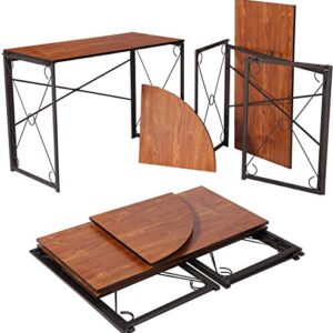 VECELO L Shaped Desk, 59''x59'' Large Corner Computer Gaming Table for Home Office with Collapsible Leg, No Assembly Needed, Brown