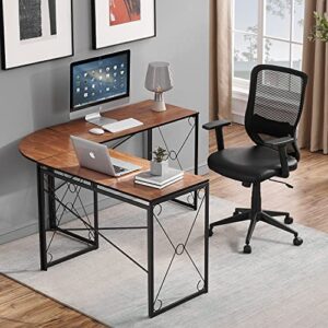 VECELO L Shaped Desk, 59''x59'' Large Corner Computer Gaming Table for Home Office with Collapsible Leg, No Assembly Needed, Brown