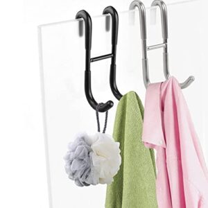 Shower Door Hooks Towel Hooks for Frameless Over The Glass Shower Door Stainless Steel Hooks for Bathroom 2 Pack Black