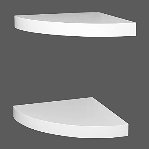 ZGZD Corner Shelf Invisible Wall Mounted Shelves Radial Shape Perfect for Bedroom Bathroom Living Room Kitchen Set of 2 White