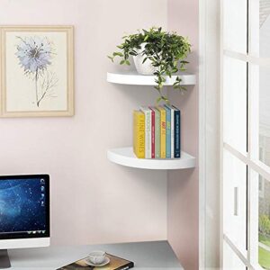 ZGZD Corner Shelf Invisible Wall Mounted Shelves Radial Shape Perfect for Bedroom Bathroom Living Room Kitchen Set of 2 White