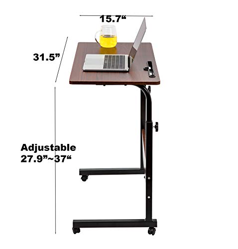 Hadulcet Mobile Side Table, Mobile Laptop Desk Cart, Adjustable Over Bed Table with Wheels for Sofa, 31.5 x 15.7 in, Red Walnut