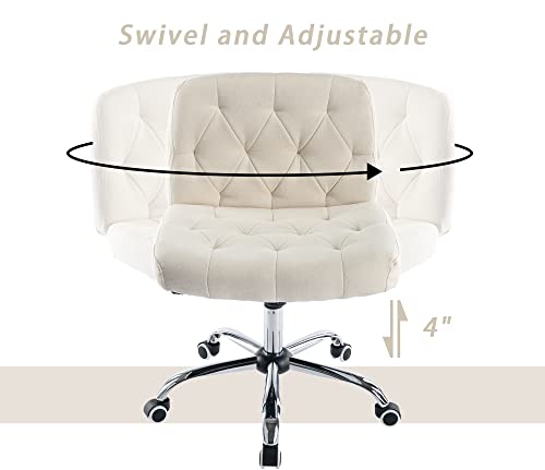 iMenting Wide Seat Armless Rolling Desk Chair Modern Tufted Adjustable Swivel Fabric Home Office Adjustable Swivel Chair with Wheels No Arms (Beige)