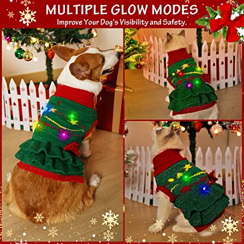 T2Y Cat Christmas Sweater - Cat Dog Costume with LED Lights, Turtleneck Cat Christmas Outfit with Leash Holes, Warm Clothes for for Kitten & Puppy, Gift for New Year (Extra Small