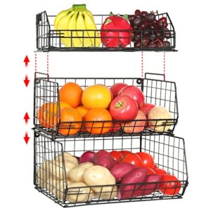 fruit vegetable basket 3-tier stackable fruit bowl wall-mounted countertop wire storage detachable bin for potato onion tomato storage kitchen organizer pantry baskets cabinet with adjustable feet