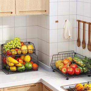 Fruit Vegetable Basket 3-Tier Stackable Fruit Bowl Wall-mounted Countertop Wire Storage Detachable Bin for Potato Onion Tomato Storage Kitchen Organizer Pantry Baskets Cabinet With Adjustable Feet