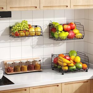 Fruit Vegetable Basket 3-Tier Stackable Fruit Bowl Wall-mounted Countertop Wire Storage Detachable Bin for Potato Onion Tomato Storage Kitchen Organizer Pantry Baskets Cabinet With Adjustable Feet