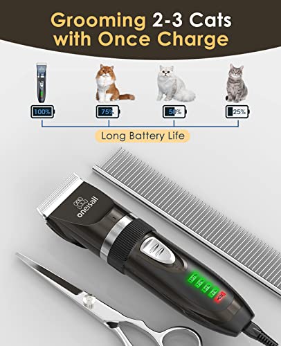 oneisall Cat Grooming Clippers for Matted Hair, 2-Speed Cat Grooming Kit Cordless Low Noise Pet Hair Clipper Trimmer for Dogs Cats Animals (Gray)