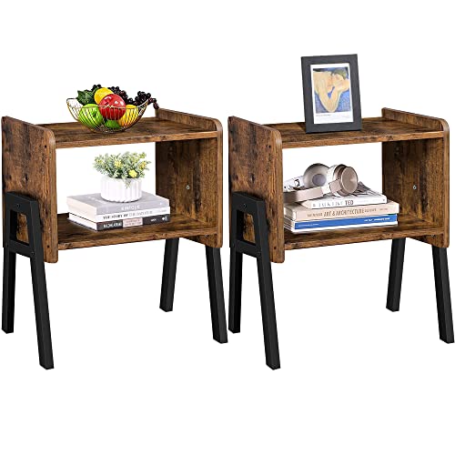 TUTOTAK Nightstnd, Set of 2, Stackable End Tables, Side Table, Bedside Tables with Open Storage Shelf, Bedroom, Living Room, Rustic Brown TB01BB039