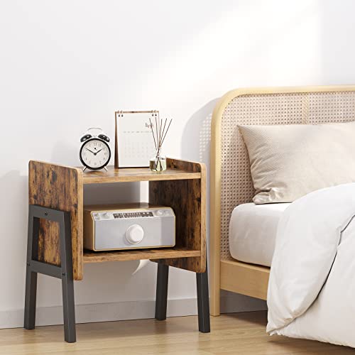 TUTOTAK Nightstnd, Set of 2, Stackable End Tables, Side Table, Bedside Tables with Open Storage Shelf, Bedroom, Living Room, Rustic Brown TB01BB039