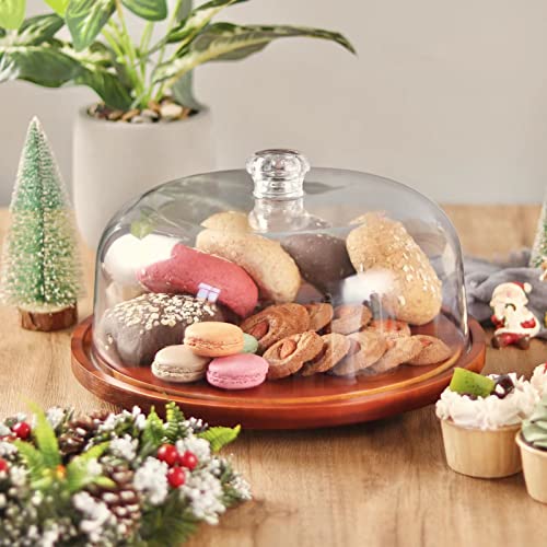 WEHOME Rotating Cake Stand with Dome，Acacia Wood with Acrylic Lid,Revolving Cake Diaplay Plate Holder with Clear Cake Cover for Cakes，Cupcakes，Pastries,Cookies,Desserts&etc.