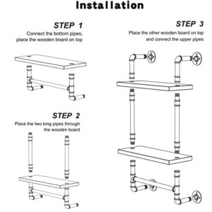 LoftPaipes Industrial Pipe Bathroom Shelf,White Rustic Wood Wall Mount Shelf with Towel Bar,24'' Black Matte Towel Racks,2 Tiered Metal Floating Shelves Shelving Iron Towel Holder