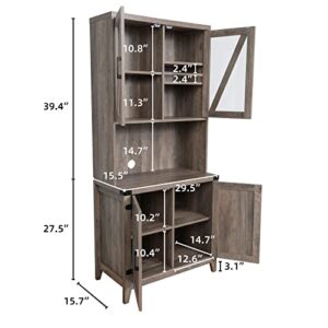 YUSING 67” Kitchen Pantry Cabinet, Buffet Hutch with Microwave Stand and Drawer. Storage Cabinet with Glass Doors and Shelves