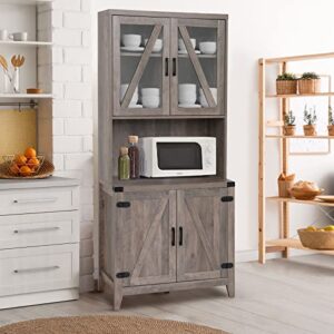 YUSING 67” Kitchen Pantry Cabinet, Buffet Hutch with Microwave Stand and Drawer. Storage Cabinet with Glass Doors and Shelves