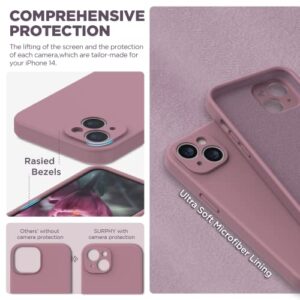 SURPHY Compatible with iPhone 14 Case with Screen Protector (Camera Protection + Soft Microfiber Lining) Liquid Silicone Phone Case 6.1 inch 2022, Lilac Purple
