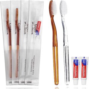 disposable toothbrushes with toothpaste individually wrapped, 30 pack disposable toothbrushes bulk toothbrushes medium soft bristle, manual travel toothbrush kit for travel hotel guest, 2 colors