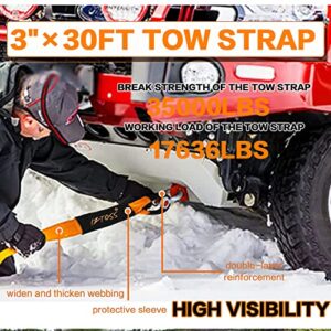 Iztoss 3"×30' Tow Strap Heavy Duty 30 feet Break Strength 35,000 lbs Double Reinforced Webbing Recovery Tow Rope Kit, Winch Snatch Strap (30 Feet Tow Strap)