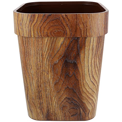 Operitacx Wood Grain Trash Can Waste Basket Vintage Retro Plastic Waste Bins Garbage Container Farmhouse Garbage Can for Home Kitchen Office