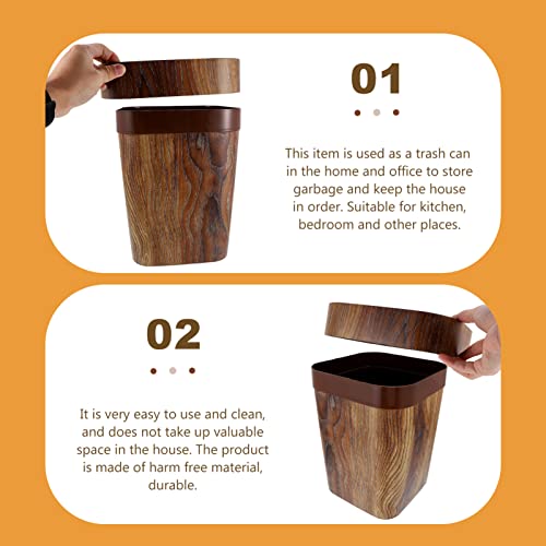 Operitacx Wood Grain Trash Can Waste Basket Vintage Retro Plastic Waste Bins Garbage Container Farmhouse Garbage Can for Home Kitchen Office