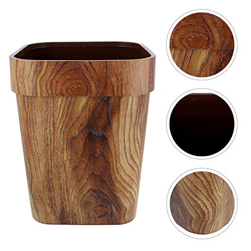 Operitacx Wood Grain Trash Can Waste Basket Vintage Retro Plastic Waste Bins Garbage Container Farmhouse Garbage Can for Home Kitchen Office